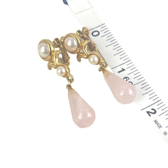 Vintage Napier Clip-On Earrings With Pink Teardrop Gemstones & Faux Pearls - Picture 7 of 7